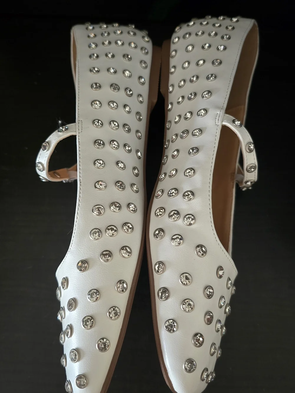 JUST FAB White & Gemstone Encrusted Ballet Flats Mary Jane Shoes Size 9